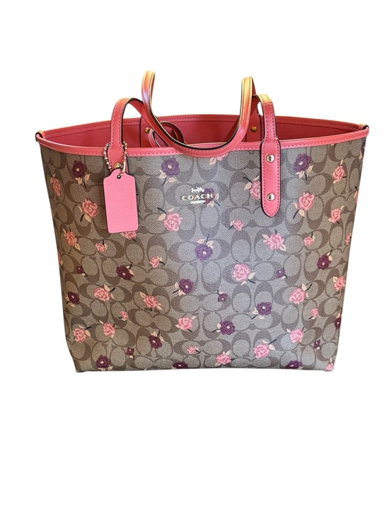 Coach Handbags - Coach Brown Signature Floral Tote with Pink Trim